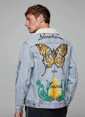 Zara Denim Embroidered Knowhere To Be Found Tiger Jacket Men’s Size Small - Image 1 of 4