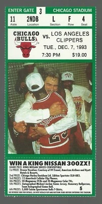 12/7/93  BULLS VS CLIPPERS  TICKET STUB  NM/MT  SCOTTIE PIPPEN  HOF  24 POINTS - Image 1 of 2