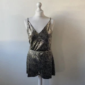 Topshop Gold Leaf Plisse Playsuit/Romper. Gold/Black. UK 10. RRP £36 - Picture 1 of 6