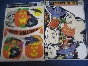 4 LARGE SHEETS HALLOWEEN WINDOW CLINGS GHOST BATS USED REUSEABLE COLORFUL PARTY - Picture 1 of 2