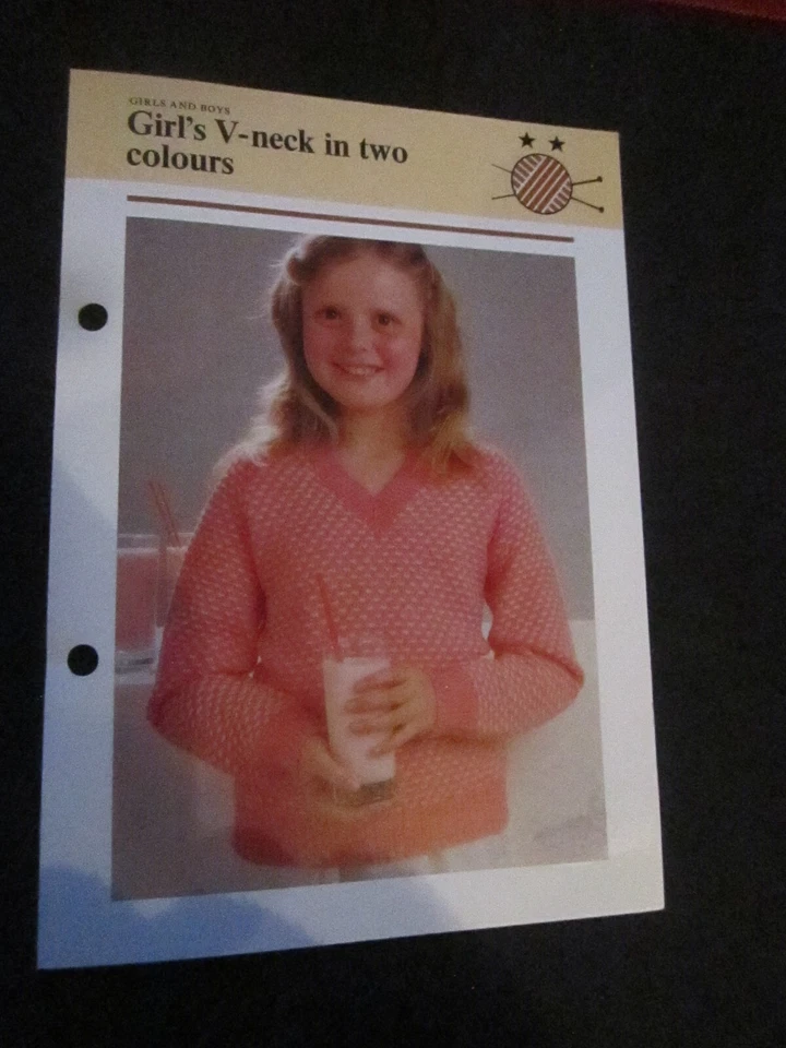 KNITTING PATTERN GIRLS AND BOYS GIRL'S V-NECK IN TWO COLOURS  **MUST SEE ** - Image 1 of 1