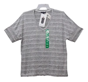 CK Calvin Klein sz:XL Womens Short Sleeve V-Neck Knit Stretch T-Shirt Top Stripe - Picture 1 of 8
