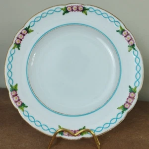 Antique 1881 (S) Royal Worcester Plate With Pink Flowers & Blue Ribbon, 26.5cm - Picture 1 of 11