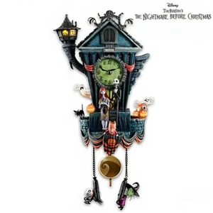 Bradford Exchange Disney Nightmare Before Christmas Cuckoo Wall Clock Jack Sally - Picture 1 of 7