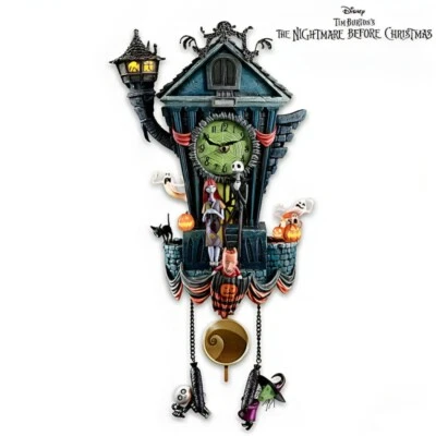 Bradford Exchange Disney Nightmare Before Christmas Cuckoo Wall Clock Jack Sally - Image 1 of 4