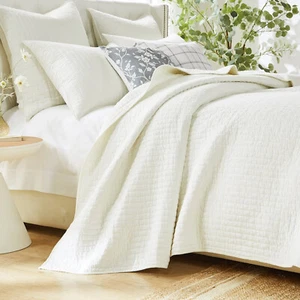 OFF WHITE 3pc King QUILT SET : COTTON CHIC FARMHOUSE CROSS STITCH MONTERREY - Picture 1 of 5