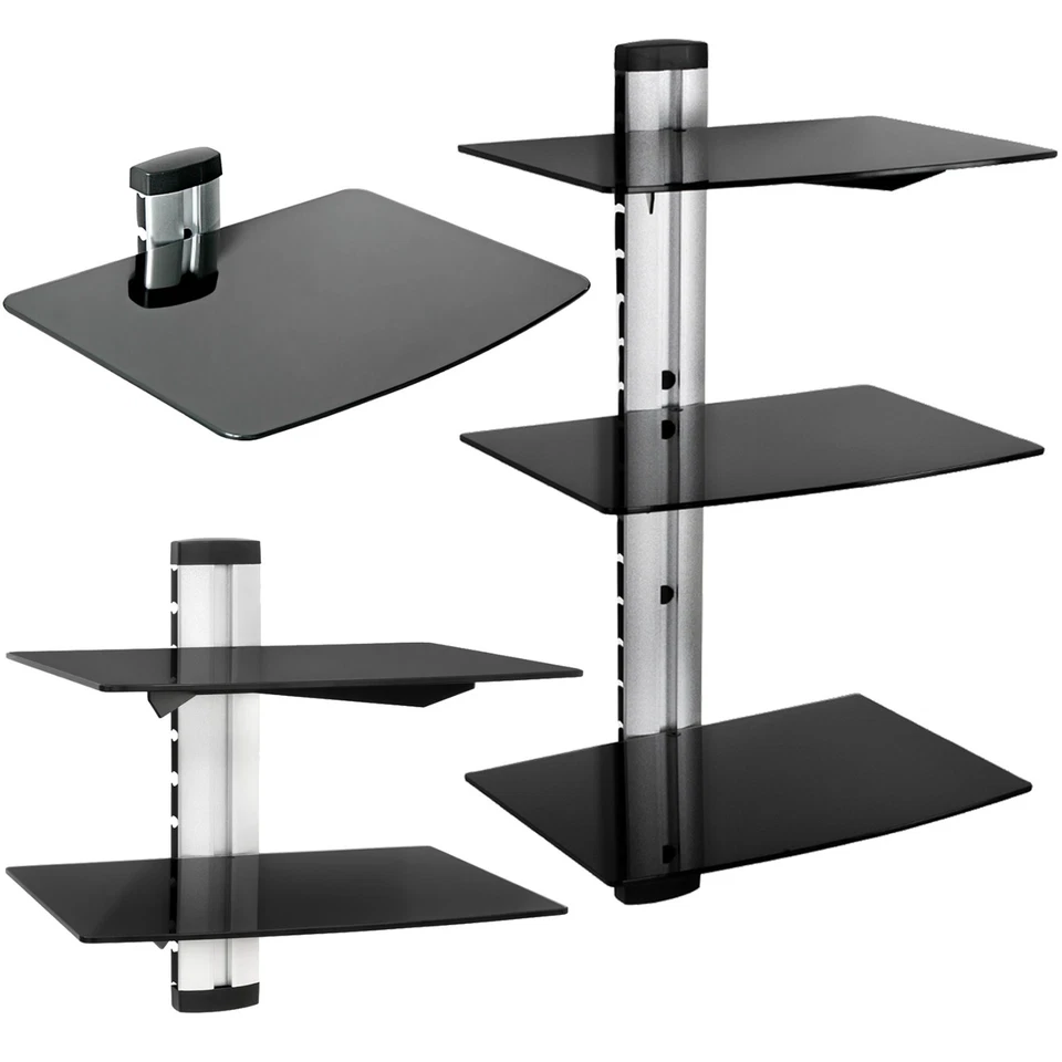 DVD HIFI Glas Regal Media Konsole TV Wandhalterung Wandregal Ablage schwarz silb - Bild 1 von 1