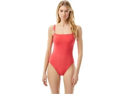 MICHAEL Michael Kors 256259 Women Solid Square Neck One-Piece Swimsuit Size 4 - Image 1 of 2