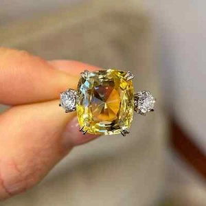 5.80 Ct Cushion Cut Natural Yellow Sapphire Diamond Wedding Ring 14K White Gold - Picture 1 of 9