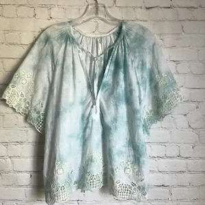 Blusa Blusa Bordada Encaje Tinte Corbata Anthropologie Olivia Mujer Mangas Cortas Pequeñas - Imagen 1 de 7