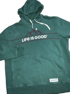 Life is Good Hoodie Hooded Sweatshirt Mens Large Green Mountains Graphic - Picture 1 of 18