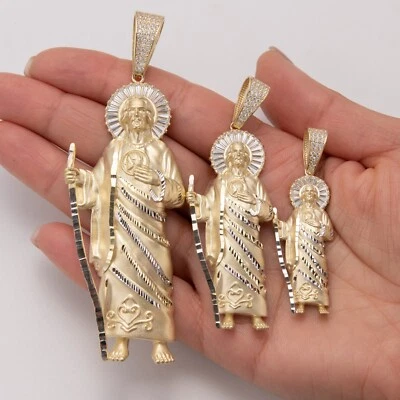 Colgante Halo Brillante St. Jude Real Sólido Oro Amarillo Blanco 10K Todos los Tamaños Foto 1 de 4