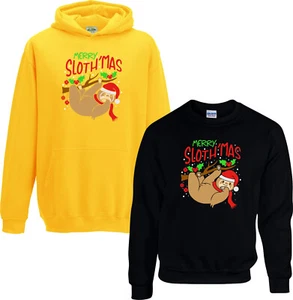 Merry Slothmas Christmas Pullover, Sloth Xmas Unisex Hoodie Jumper, Holiday Gift - Picture 1 of 25