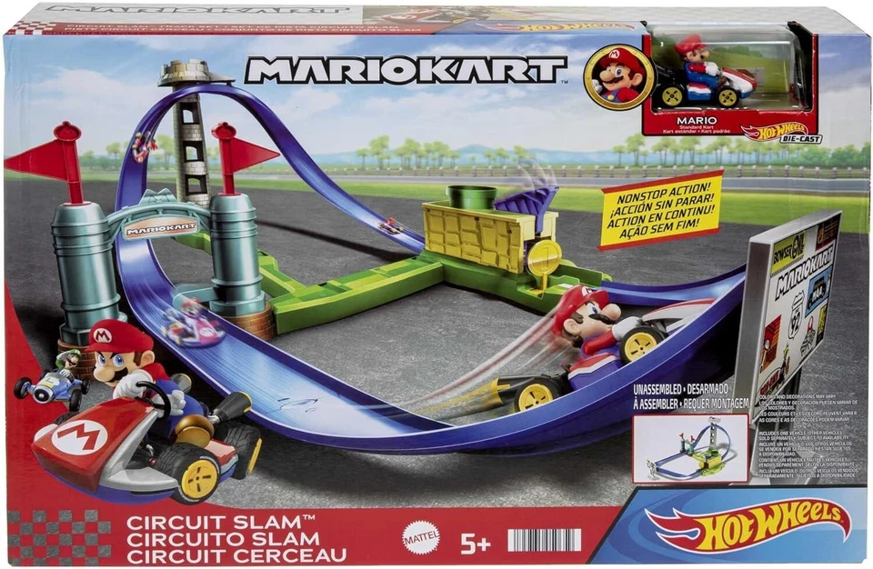 Mario Kart Basis Rundkurs mit Fahrzeug Circuit Slam Track Set Hot Wheels | HGK59