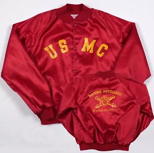 VTG USMC Marine Artillery Satin Snap Jacket Men's 2XL 1970s Fort Sill, Oklahoma - Picture 1 of 14