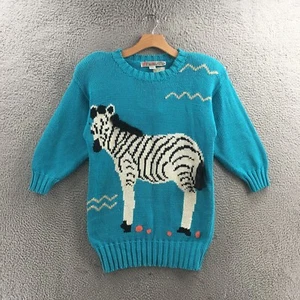 Suéter Pullover Chaus Mujer Pequeño Azul Mezcla Algodón Patrón Animal Manga Larga - Imagen 1 de 23