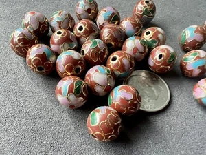 24 Pcs Cloisonné 10mm Round Burnt Red-Brown Beads Artisan Jewelry Making Lot - Picture 1 of 7