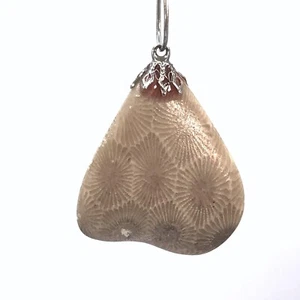Petoskey Stone Pendant Fossilized Rugose Coral Hexagonaria percarinata Fossil - Picture 1 of 11