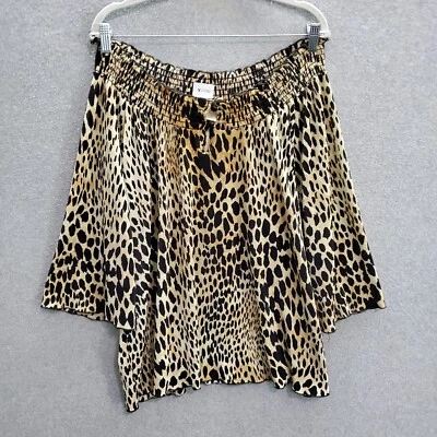 Dressbarn 女式上衣 3XL 黑色猎豹印花衬衫露肩锁眼 — 第 1/4 张图片