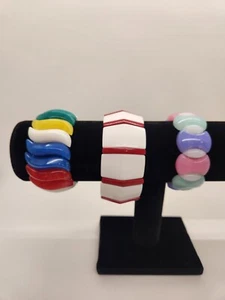 Vintage 1980's Lot of 3 Colorful Plastic Stretchy Bracelets Retro - Picture 1 of 15