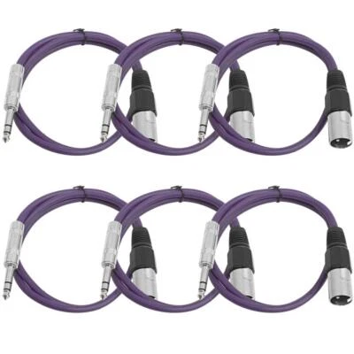 6 Pack of 2 Foot Purple XLR Male to TRS Patch Cables PA DJ Cords XLRM 1/4" - Image 1 of 4