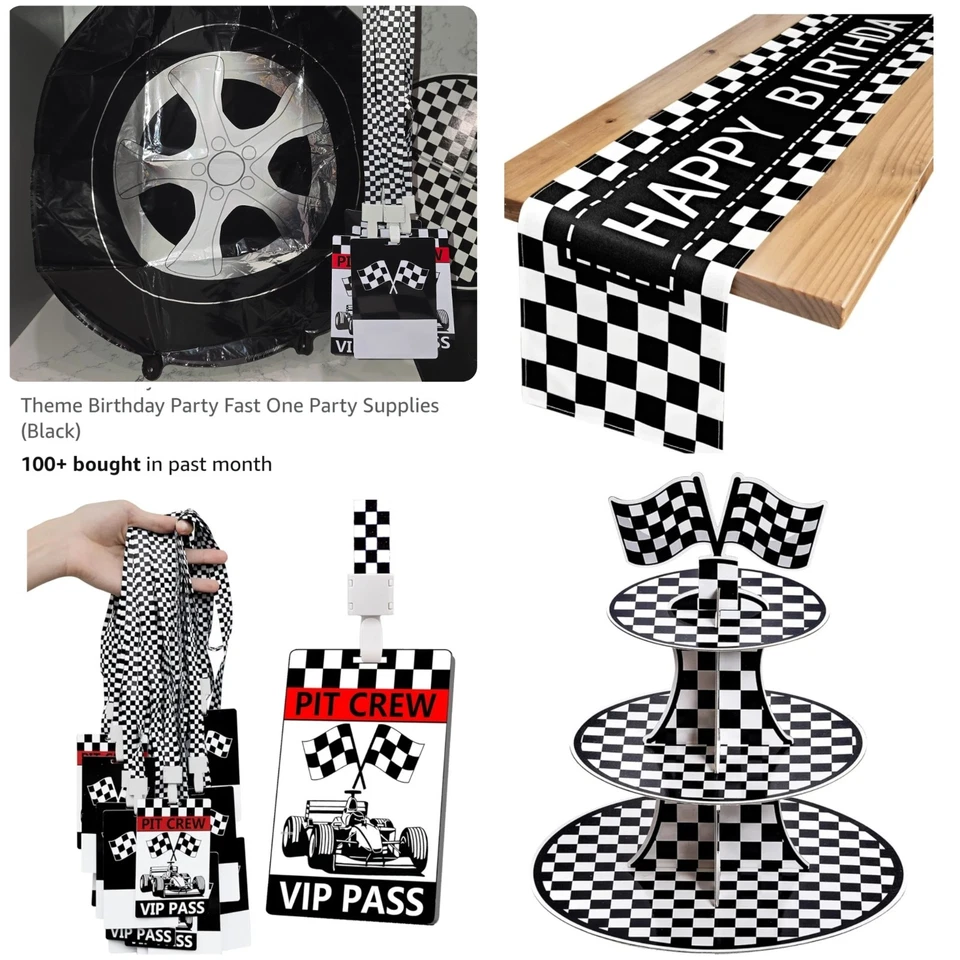 21-Piece Racing Teenage F1 Racing Birthday Decor Set Checkered Flag Guys Unisex - Image 1 of 4