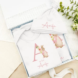 Personalised Dusky Pink Rabbit Hamper Clothing Gift Set - Picture 1 of 3