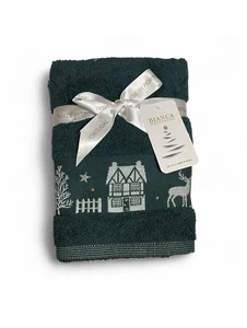 Bianca 2 Pc Hand Towels Christmas Holiday Green 100% Cotton 16x28” Made Portugal - Picture 1 of 5