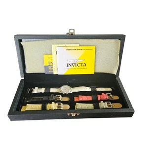 Invicta 1029 silberfarbene Lünette austauschbare Lederbänder Damenuhr - Bild 1 von 6