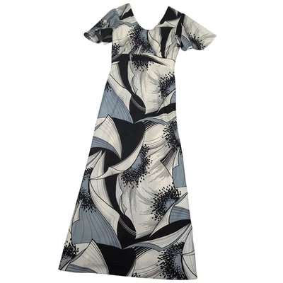 Vintage  60's Tropicana Hawaii Maxi Dress Floral Print V Neck Flutter Sleeve S - Image 1 of 4