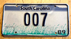 SO. CAROLINA JAMES BOND SEAN CONNERY VANITY LICENSE PLATE " 007 " ROGER MOORE