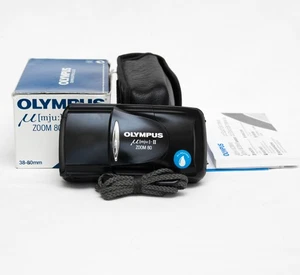 ⭐MINT⭐ TESTED Black Olympus µ [mju:] II 2 Zoom 80 38mm ALL WEATHER Camera Epic - Foto 1 di 19
