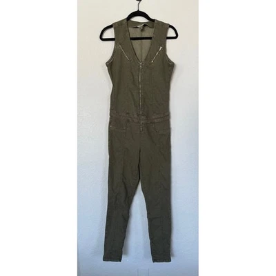 Guess Olive Green Sleeveless Jumpsuit Full Zip Front Utility Romper Medium - Image 1 of 4