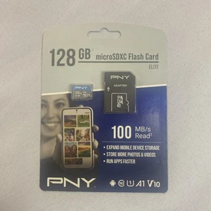 PNY Elite 128GB MicroSDXC Flash Memory Card w/ SD Adapter Class 10 U1 V10, A1 - Picture 1 of 3
