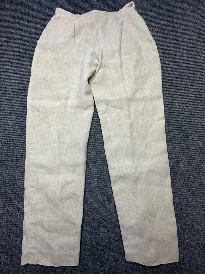 Pantalones esquineros informales para mujer 10 beige mezcla de lino pierna recta cremallera lateral elegantes Foto 1 de 4