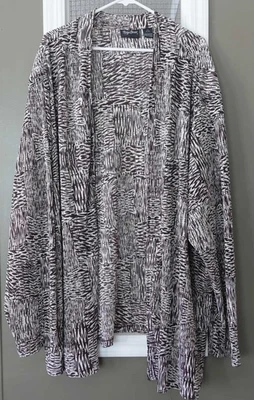 Cárdigan túnica Maggie Barnes frente abierto para mujer 5x manga larga marrón oscuro/blanco Foto 1 de 4