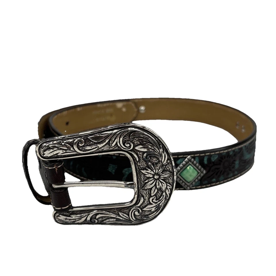 Cinto feminino Ariat Western couro cowgirl tooled floral conchos 1302402 tamanho 30 - Imagem 1 de 4