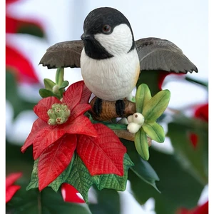 Vintage Lenox Weihnachten Chickadee Vogel & Weihnachtsstern Figur Porzellan Deko 1997 - Bild 1 von 12