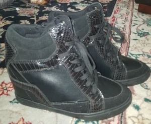 Aldo Womens Black Leather Heeled High Top Zip Lace Up Sneakers Size 8.5M - Picture 1 of 8