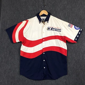 American Bass Anglers Mens Medium Short Sleeve Shirt Navy Red Cream USA Fishing - Picture 1 of 16