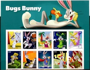 BUGS BUNNY MNH TOP HEADER Block of 10 FOREVER STAMPS Scott's 5494 to 5503 - Picture 1 of 2