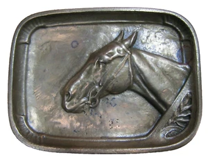 Horse Head Old Tray Thick Solid Brass Decorative Arts Ornate High Relief - Picture 1 of 12