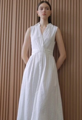 ZARA Openwork Embroidered Eyelet Midi Dress L White Sleeveless V Neck Feminine - Image 1 of 4