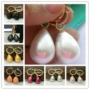 Pretty 13 Colors 12x16mm South Sea Drop Shell Pearl Dangle Leverback Earrings - Picture 1 of 23