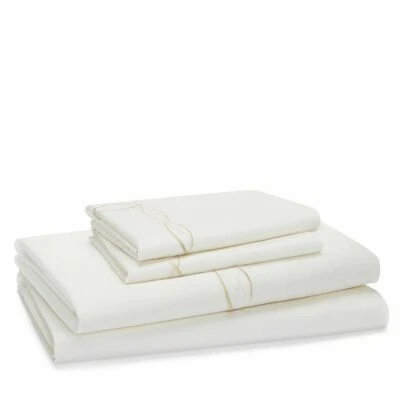 $895 FRETTE CARDO RICAMO GOLD CHAIN EMBROIDERED SATEEN QUEEN 4p SHEET SET ITALY  - Image 1 of 4