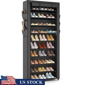 Tall 10 Tier Shoe Rack Organizer Free Standing Dustproof Cover Storage Solution - Picture 1 of 6