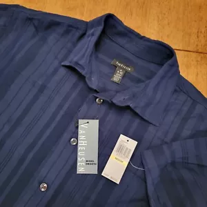 Van Heusen Micro glattes Viskose Hemd Herren Medium marineblau schwarze Iris NEU $ 50 - Bild 1 von 18