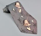 VTG Men's 1940s Grey Irish Hat & Pipe Novelty Print Necktie 40s Rayon Tie