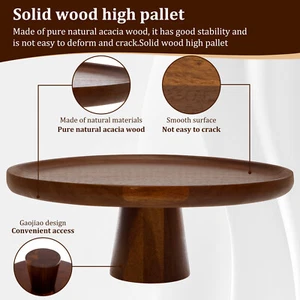Footed Cake Stand Acacia Wood Cake Plate Round Cake Holder Multifunctional PaUOQ - Picture 1 of 11
