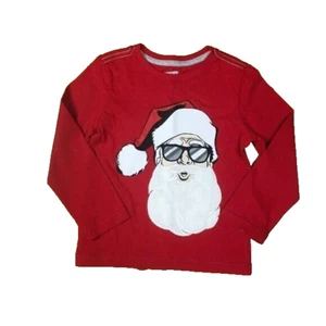 Crazy8 Kids Red Long Sleeve Shirt Size 4T "Sunglasses Santa" Plush Beard - Picture 1 of 3
